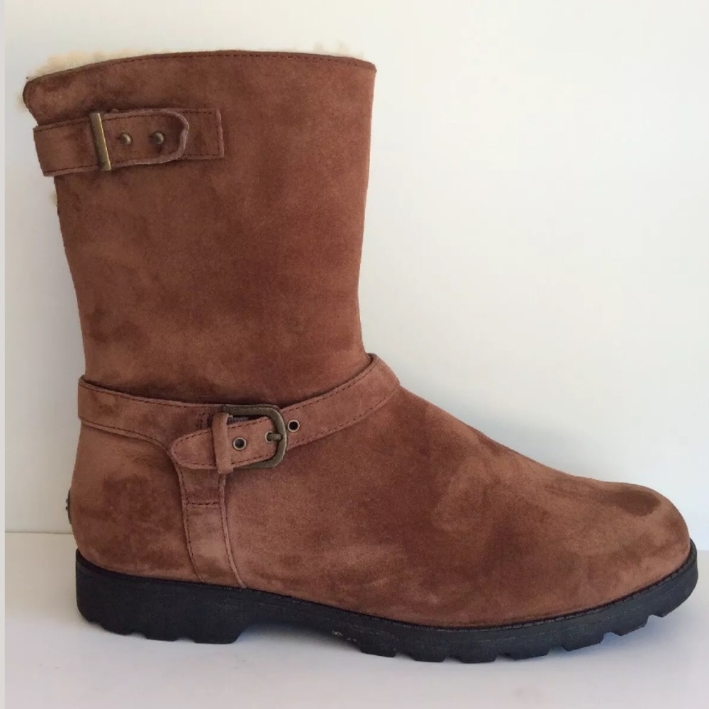 UGG Grandle 11 Brown Suede Moto Engineer Boot Eng - Picture 2 of 8